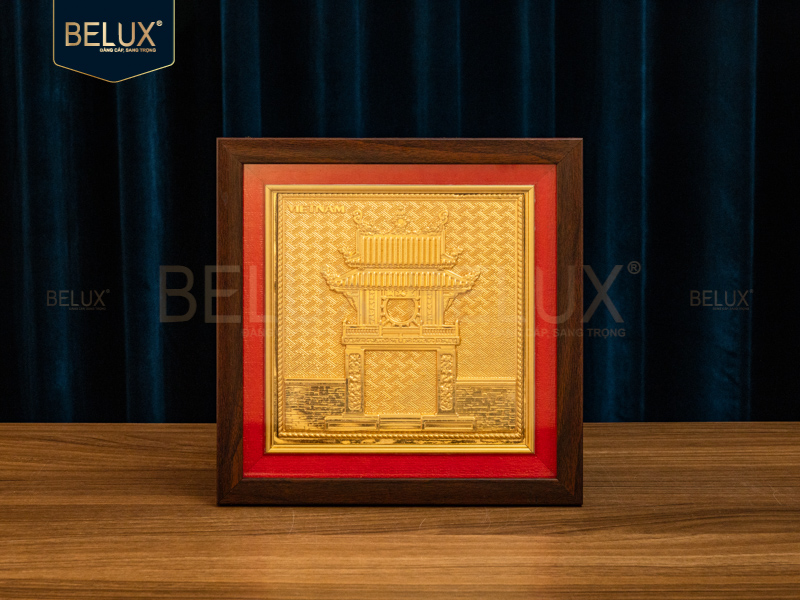 Tranh Khuê Văn Các bằng đồng&nbsp;mạ vàng 24k 26x26cm